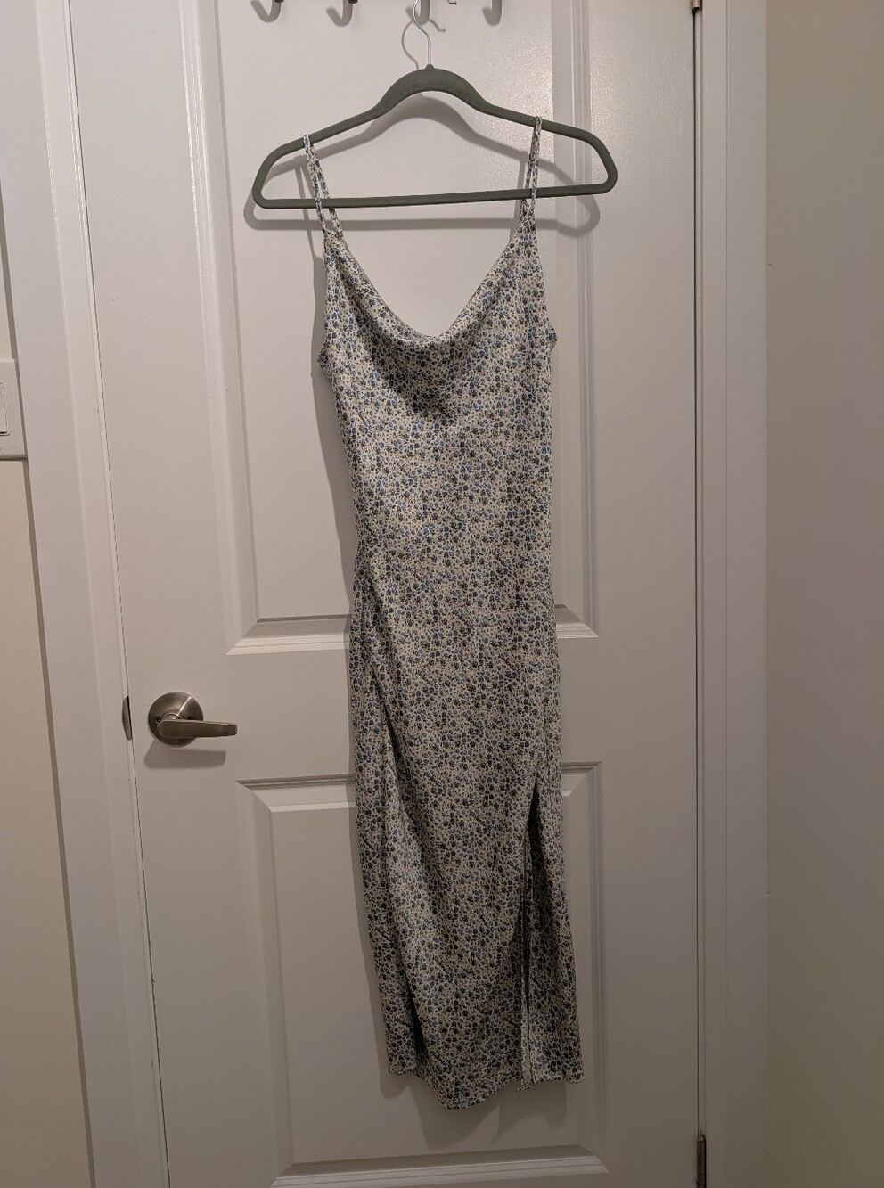 Floral Slip Midi Dress in Cream and Blue